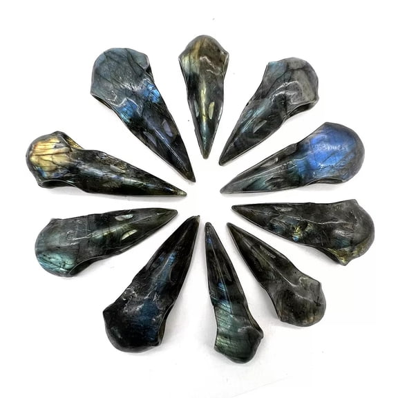 HOOUN 5~7cm Natural Crystal Stone Labradorite Skull Hand Carved Skeleton Reiki Healing