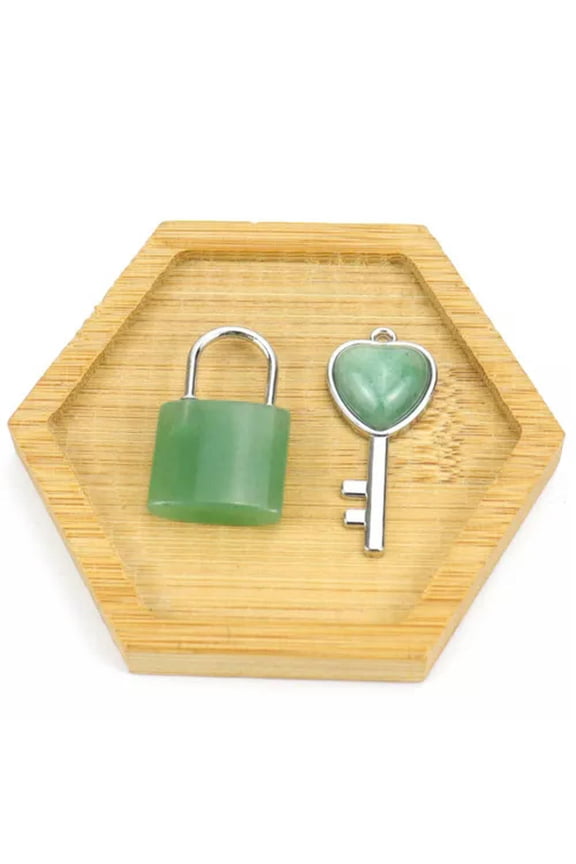 5 Sets Natural Green Aventurine Stone Lock Key Pendants Reiki Amulet Silvery