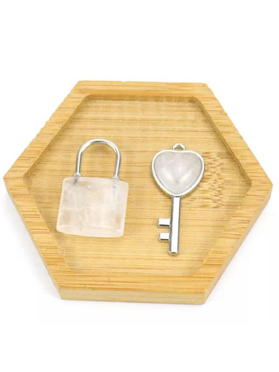 5 Sets Natural White Crystal Stone Gems Lock Key Pendants Reiki Amulet Silvery