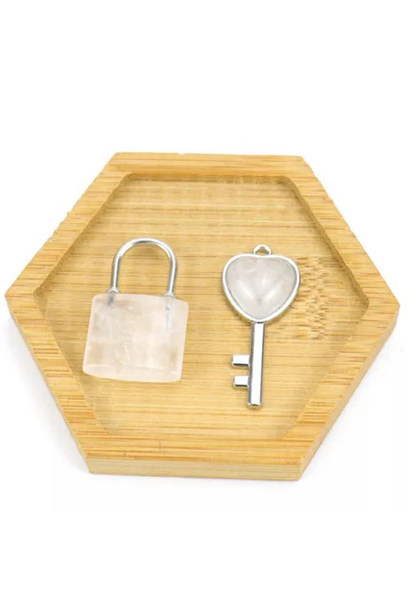 5 Sets Natural White Crystal Stone Gems Lock Key Pendants Reiki Amulet Silvery