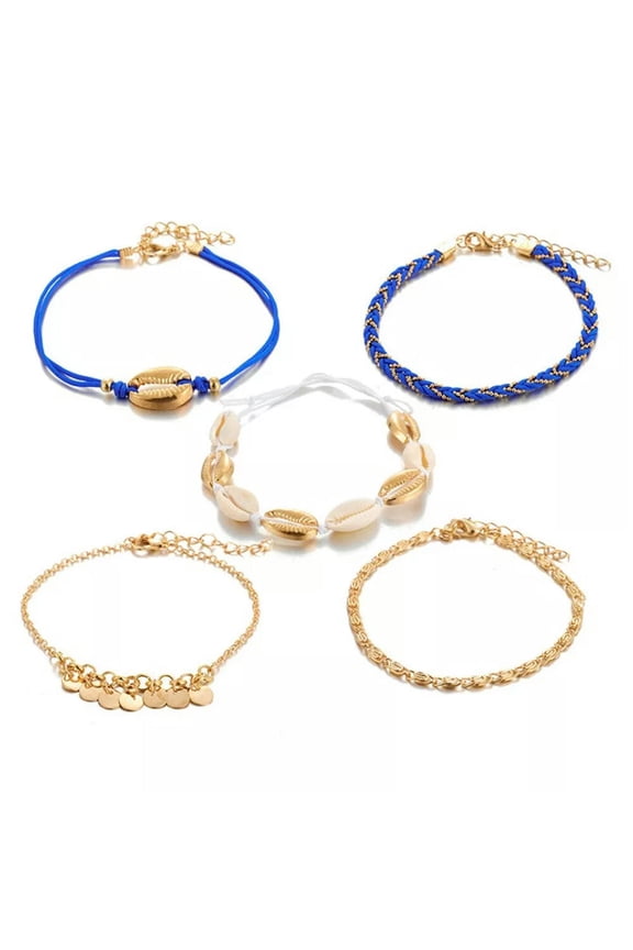 5 pcs Boho Beach Drawstring Rope Shell Beads Turtle Star Anklet Ankle Chain