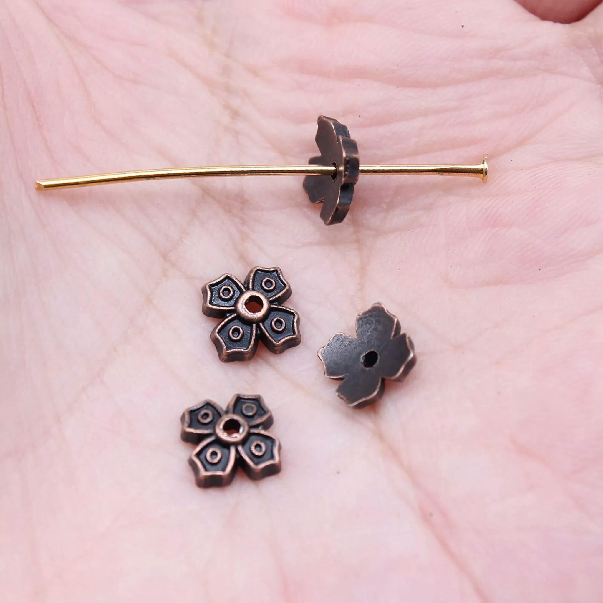 HOOUN 500 Pcs Antique Red Copper Bead Caps 7x7MM B11647