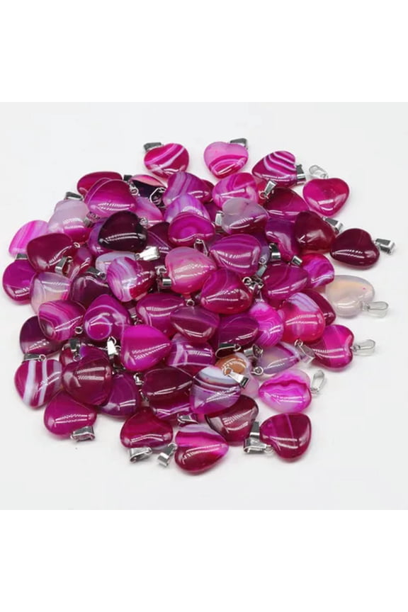 500pcs Natural Rose Red Stripe Agate Heart Pendants Wholesale Jewelry Making