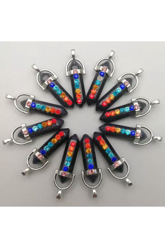 50PCS Natural Gemstones Hexagonal Pointed 7 Color Reiki Chakra Stones Pendant-Blue Sand Stone