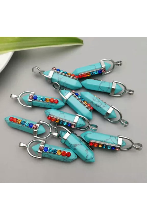 50PCS Natural Gemstones Hexagonal Pointed 7 Color Reiki Chakra Stones Pendant-Turquoise