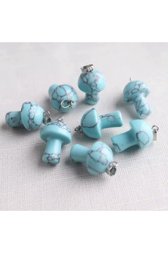 50PCS Wholesale Natural Stone Mushroom Pendant Healing Energy Crystal Jewelry-Green Turquoise