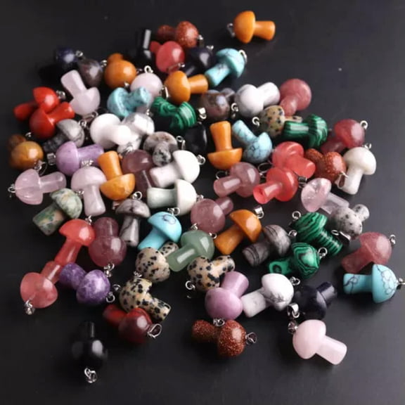 HOOUN 50PCS Wholesale Natural Stone Mushroom Pendant Healing Energy Crystal Jewelry-Random color