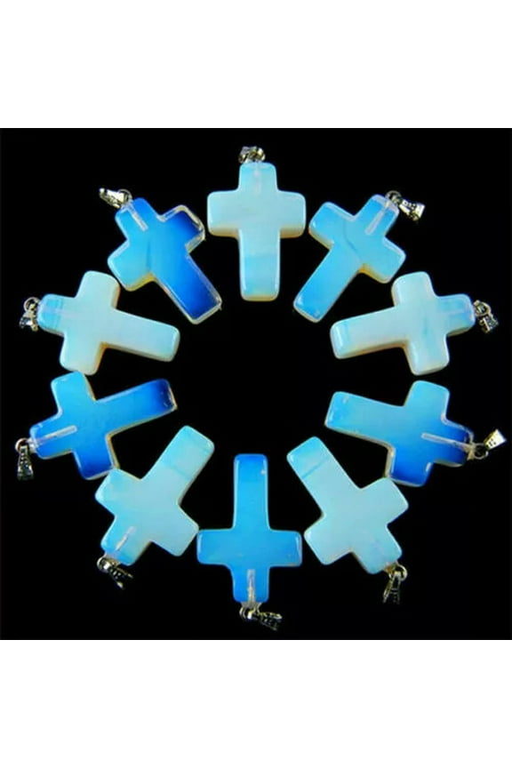 50Pcs 28x18x5mm Opal Opalite Stone Gems Cross Pendant Beads Chakra Reiki Healing