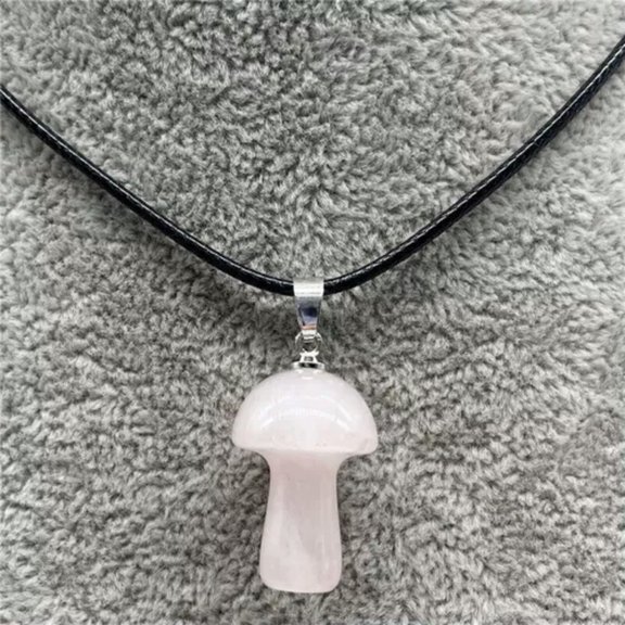 HOOUN 50pc Wholesale Natural Gem Stone Quartz Crystal Carved Mushroom Pendant Necklace-Pink quartz