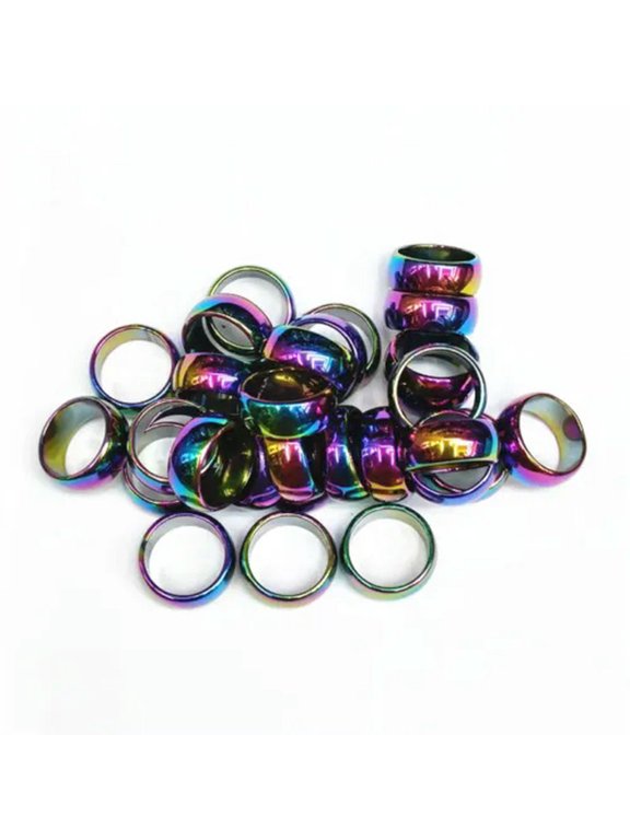 50pcs 10mm Natural Rainbow Hematite Ring - Anxiety Balance Circulation