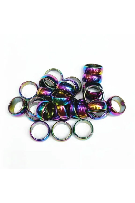 50pcs 10mm Natural Rainbow Hematite Ring - Anxiety Balance Circulation