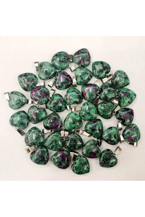 50pcs 16mm Natural Ruby Stone Heart In Fuchsite Pendant Bead for DIY Necklaces