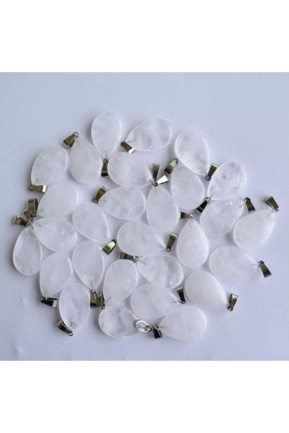 50pcs 24X16mm Natural Clear Quartz Stone Water Drop Shaped Pendant Bead Jewelry