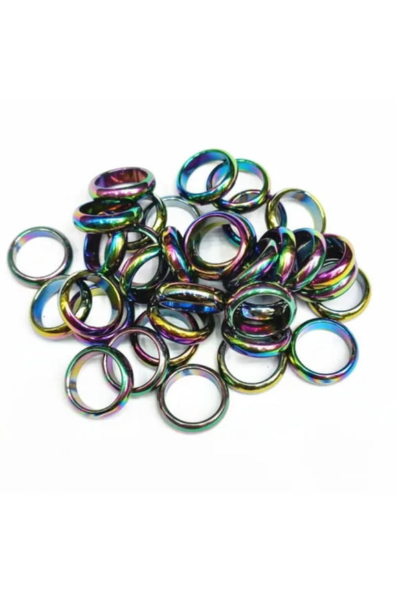 50pcs 6mm Natural Rainbow Hematite Ring - Anxiety Balance Circulation