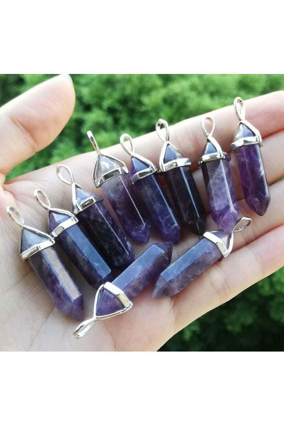 50pcs Amethyst Gems Hexagon Point Pendant Reiki Healing Amulet Wholesale