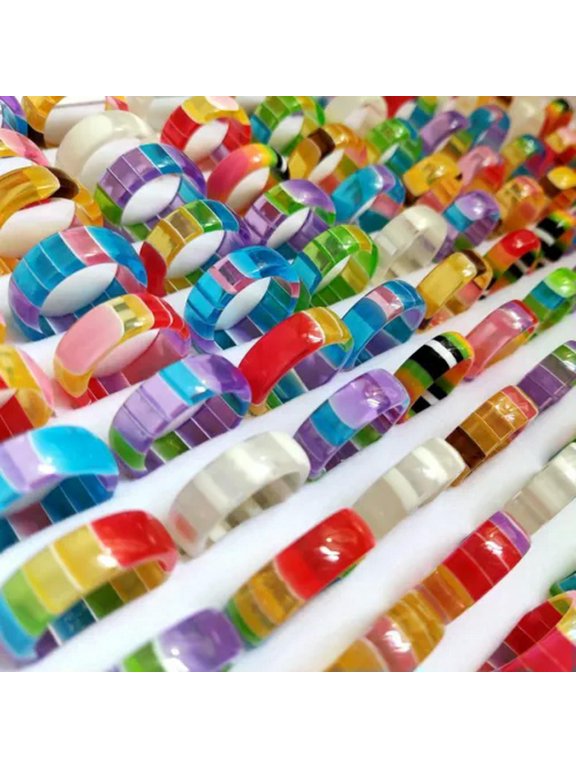 50pcs Charm Cute Resin Ring For Women Acrylic Sweet Rings Colorful Party Jewelry