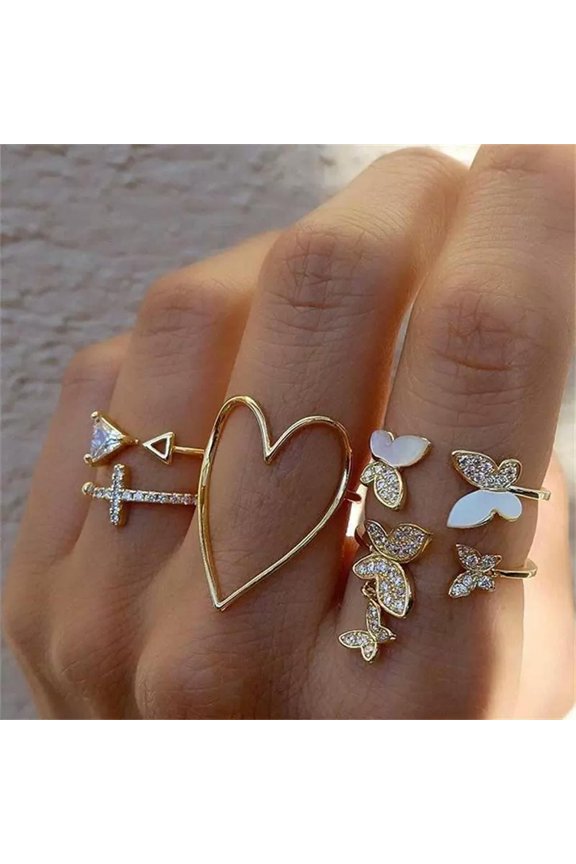 50pcs Fashion CZ Alloy Cross Triangle Heart Hollow Oil Butterfly Ring