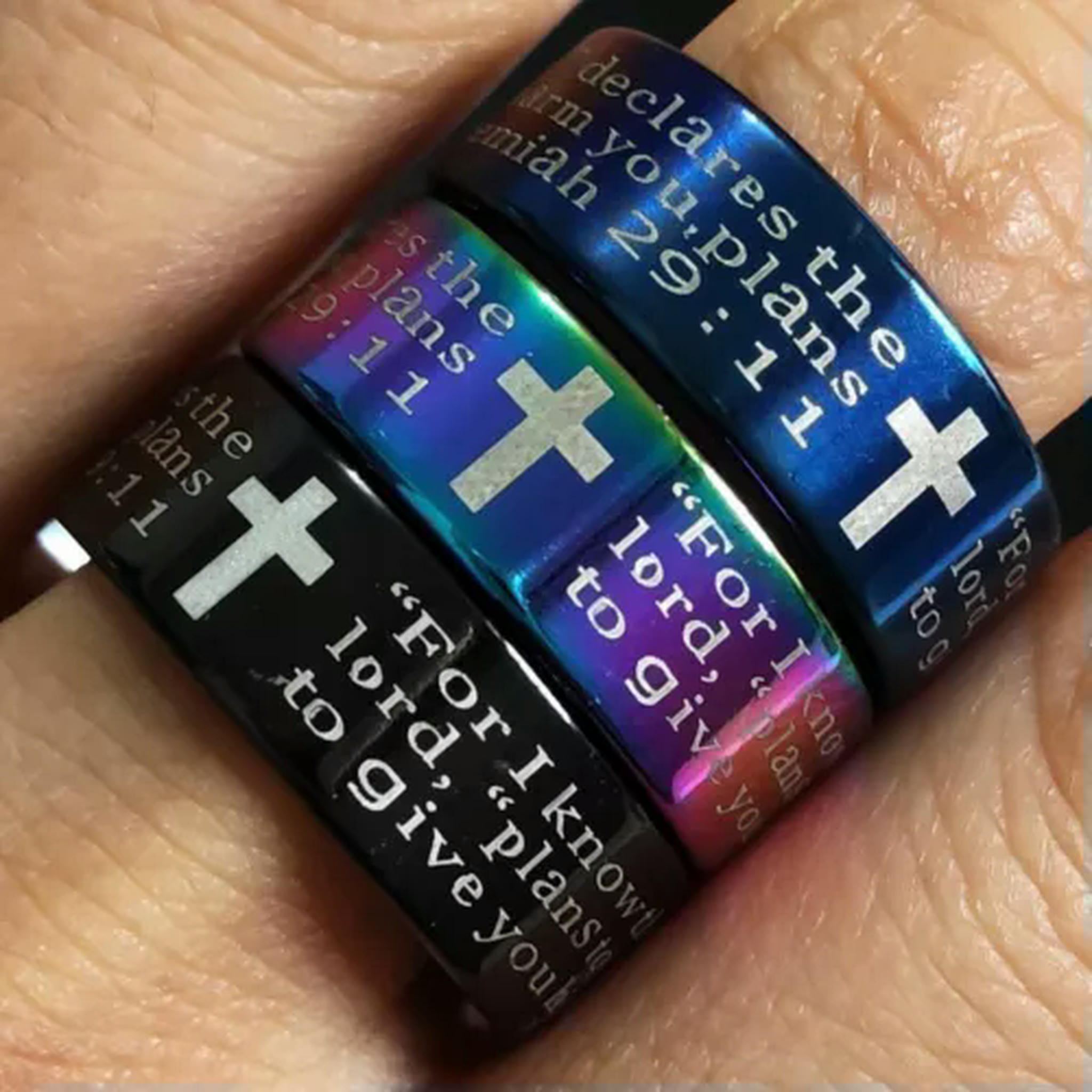 HOOUN 50pcs Jeremiah 29:11 Cross Lord's Prayer Stainless Steel Rings ...