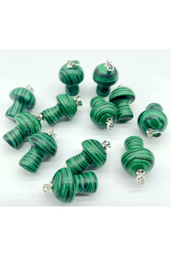 50pcs Malachite Stone Mushroom Pendants Prism Magic Wand Energy Amulet