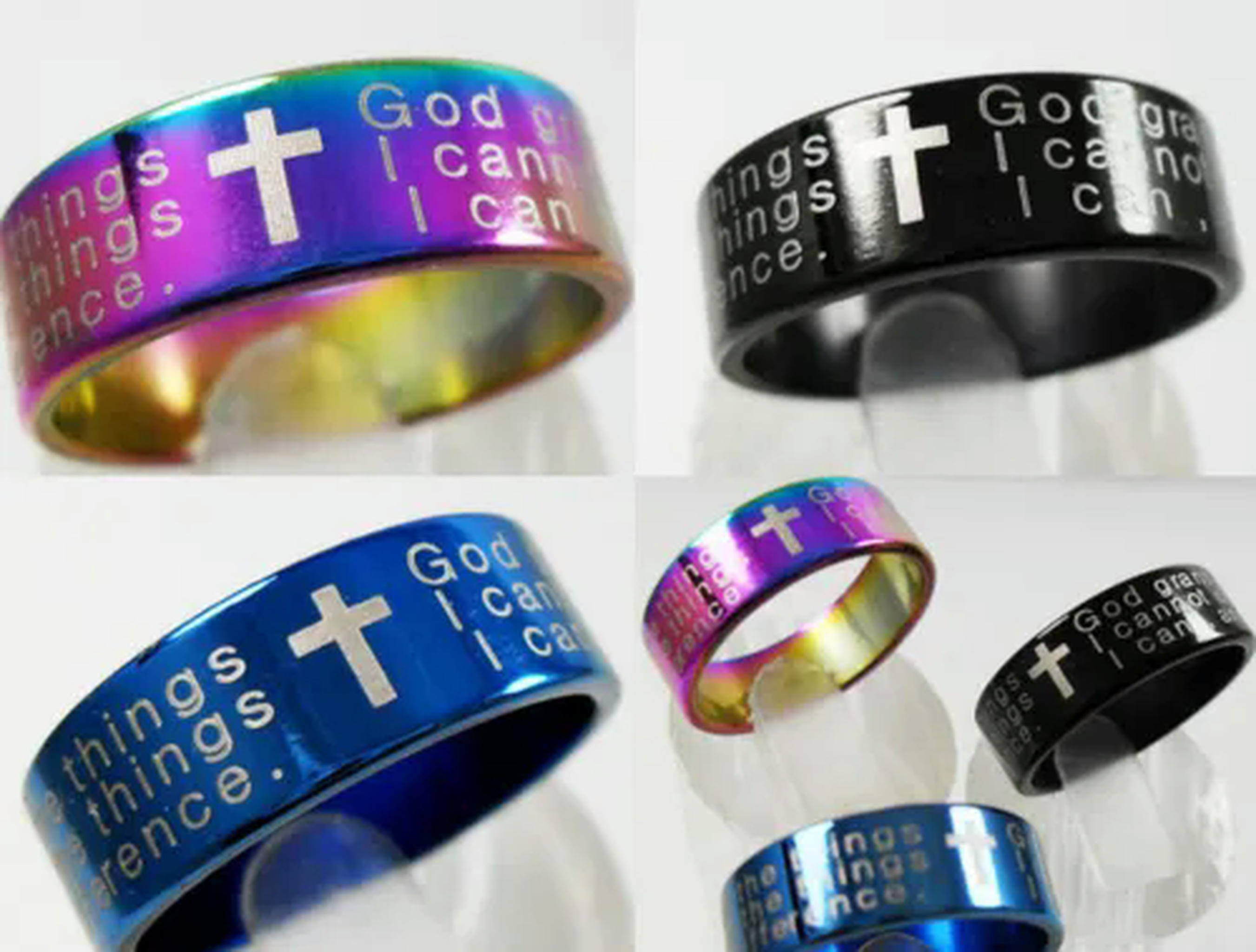 HOOUN 50pcs Men's Jesus Cross Serenity Prayer Ring Religious Stainless ...