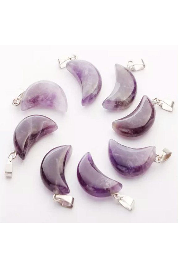 50pcs Natural Amethyst Stone Moon Pendants Beads Healing Charms Jewelry Making