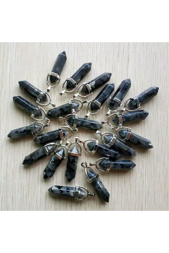 50pcs Natural Black Shimmer Stone Chakra Healing Pillar Pendants Bead Wholesale