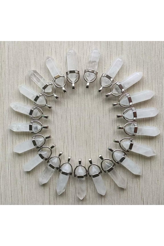 50pcs Natural Crystal Pillar Shape Point Chakra Charms Pendants Jewelry Making