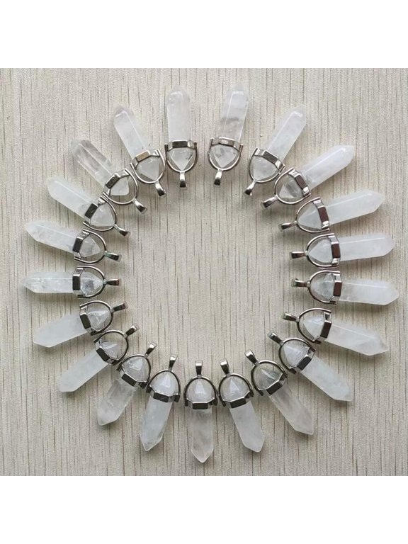 50pcs Natural Crystal Pillar Shape Point Chakra Charms Pendants Jewelry Making