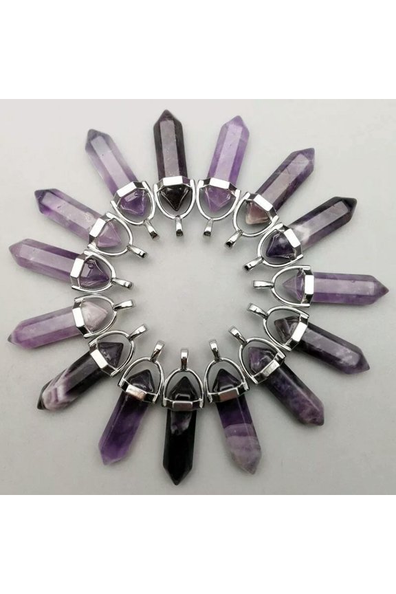 50pcs Natural Stone Amethyst Hexagonal Pointed Pendants Crystal Stone Pillar