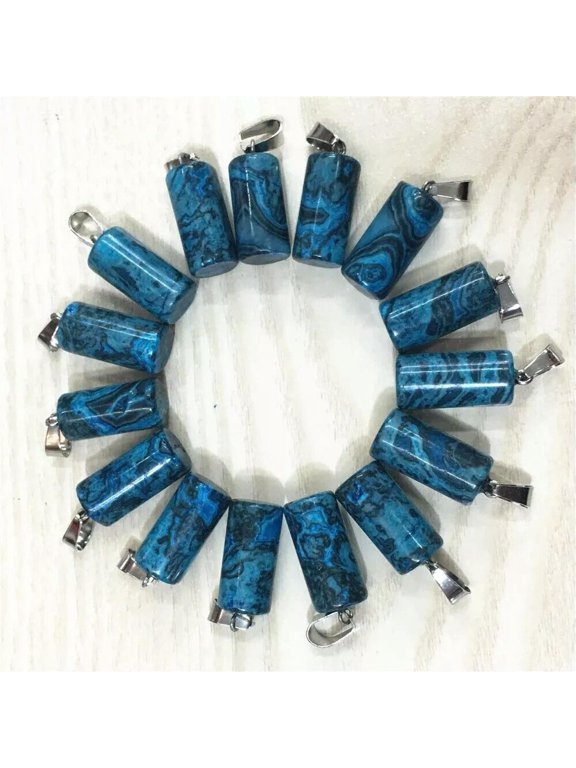 50pcs Natural Stone Blue Crazy Agate Cylinder Pendant Bead 21x10mm DIY Jewelry