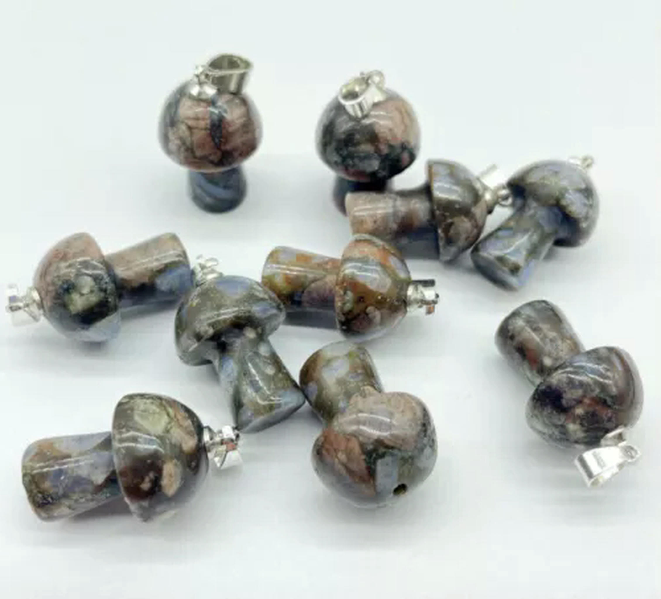 HOOUN 50pcs Natural Stone Crystal Quartz Mushroom Pendants Prism Magic Wand Energy-Blue Que Serg Stone