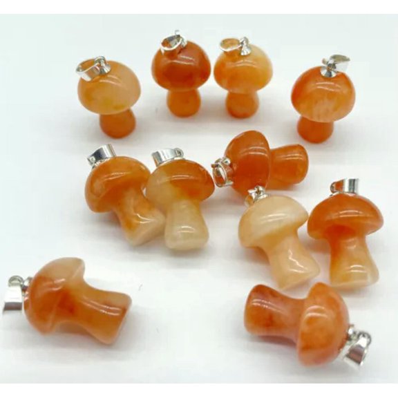HOOUN 50pcs Natural Stone Crystal Quartz Mushroom Pendants Prism Magic Wand Energy-Orange Jade