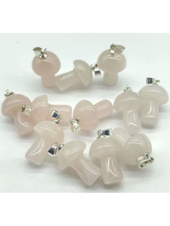 50pcs Natural Stone Crystal Quartz Mushroom Pendants Prism Magic Wand Energy-Rose Quartz