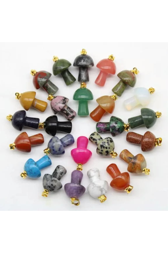 50pcs Natural Stone Quartz Crystal Mushroom Pendant for Necklace Accessories-random send colors