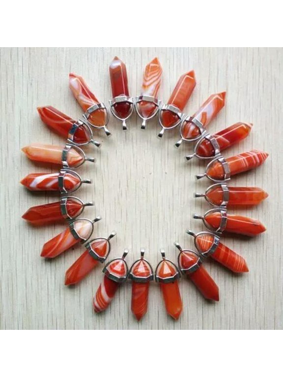 50pcs Natural Stone Red Stripe Agate Pillar Point Chakra Charms Pendants Bead