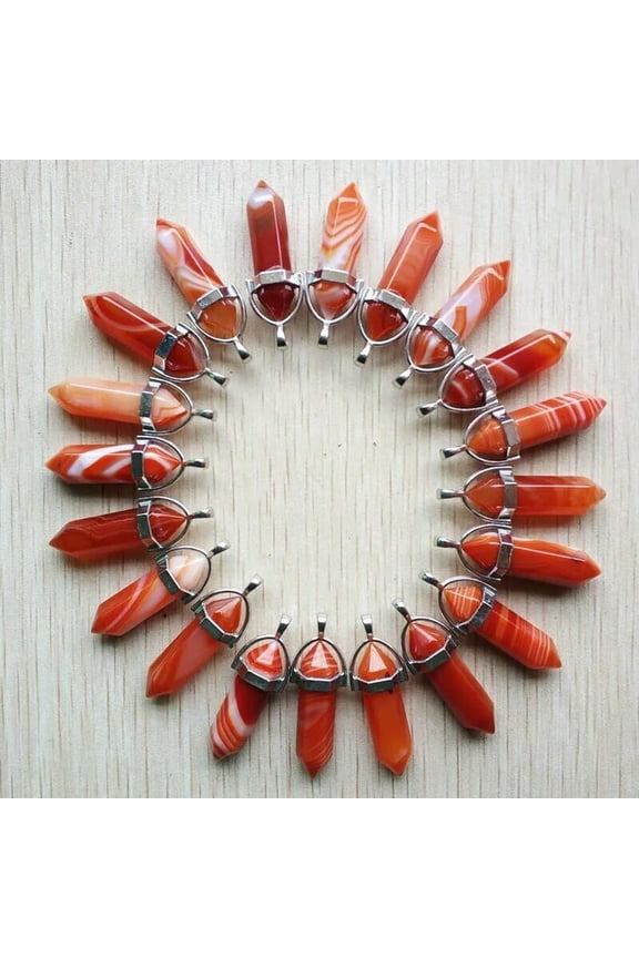 50pcs Natural Stone Red Stripe Onyx Pillar Point Chakra Charms Pendants Bead