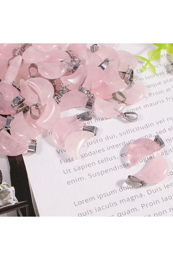 50pcs Natural Stone Rose Quartz Crystal Moon Pendant Charm for Jewelry Making