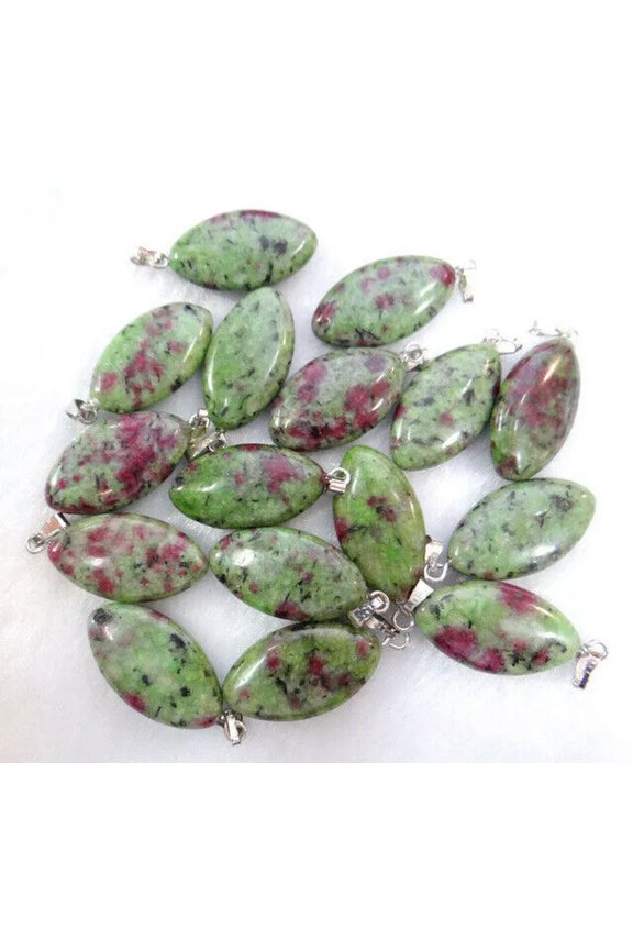 50pcs Natural Stone Ruby In Fuchsite Horse Eye Shape Pendants Bead DIY 27x14mm