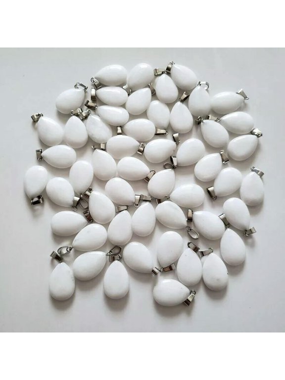 50pcs Natural Stone White Jade Water Drop Shape Pendant Bead 16x24mm DIY Jewelry