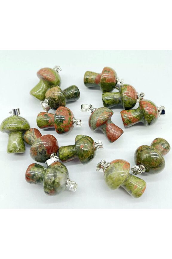 50pcs Natural Unakite Stone Quartz Mushroom Crystal Massage Healing Pendants