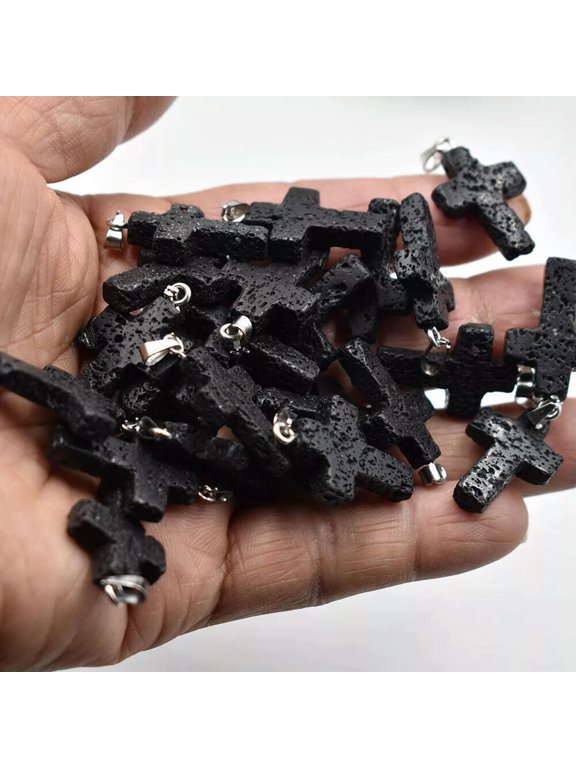 50pcs Natural Volcanic Rock Stone Necklace Cross Stone Pendants Jewelry Making