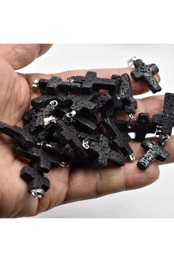 50pcs Natural Volcanic Rock Stone Necklace Cross Stone Pendants Jewelry Making