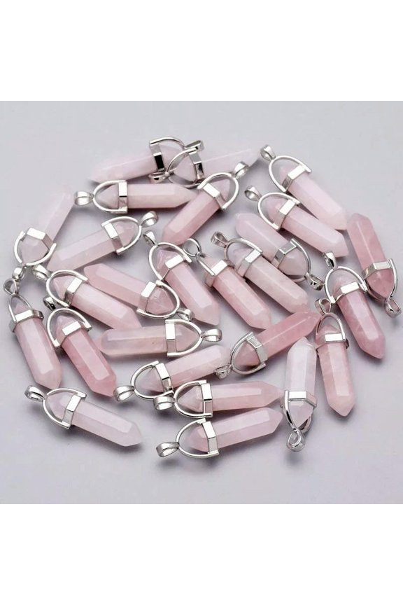 50pcs Pink Crystal Hexagonal Pointed Chakra Pendants Bead Crystal Stone Pillar