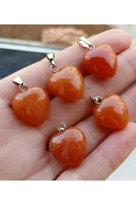 50pcs Red Aventurine Gems Stone Heart Pendants Chakra Reiki Healing Amulet