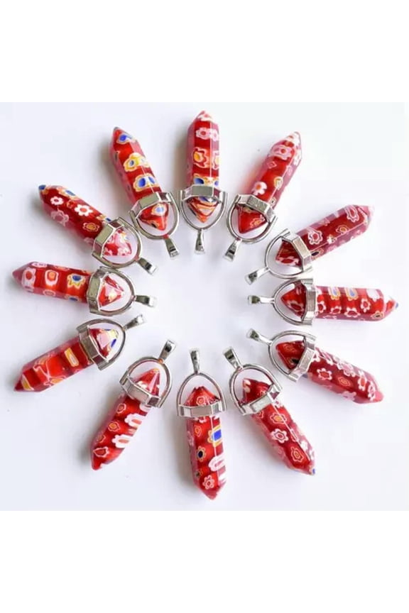50pcs Red Thousand Flower Glass Pillar Point Charm Pendants for Jewelry Making