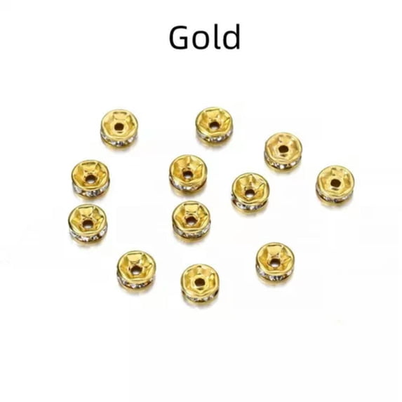 HOOUN 50pcs Rhinestone Rondelles Crystal Bead Loose Spacer Bead for DIY Jewelry Making-Gold-10mm x 50Pcs