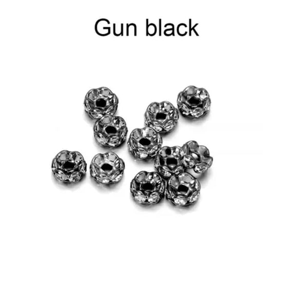 HOOUN 50pcs Rhinestone Rondelles Crystal Bead Loose Spacer Bead for DIY Jewelry Making-Gun black 02-6mm x 50Pcs