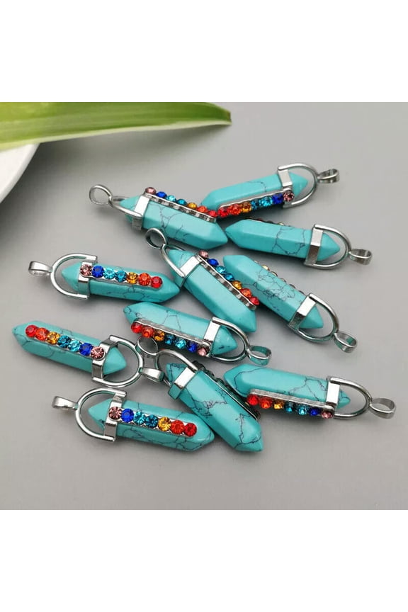 50pcs Turquoise Stone Hexagonal Pointed 7 Color Reiki Chakra Pendant Necklace