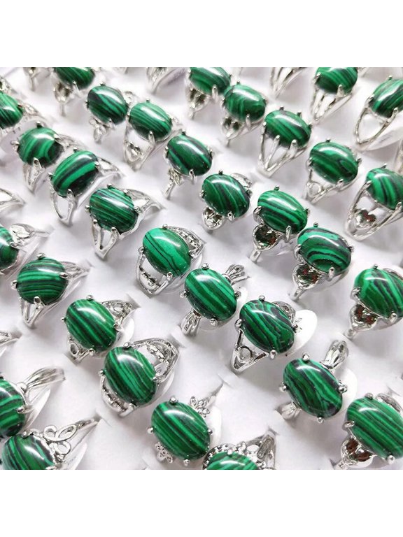 50pcs Wholesale Jewelry Lots Mixed Green Natural Stone Women Lady's Rings Free P