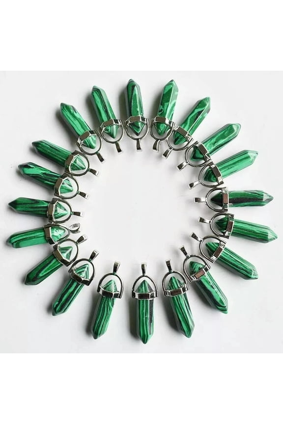 50pcs Wholesale Malachite Stone Pendants Hexagonal Pillar Pendulum Necklaces